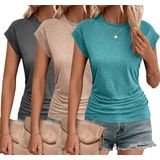 Camisetas Zeagoo Ajustadas Para Mulheres, Pacote Com 3 Unidades, Franzidas E Manga Curta