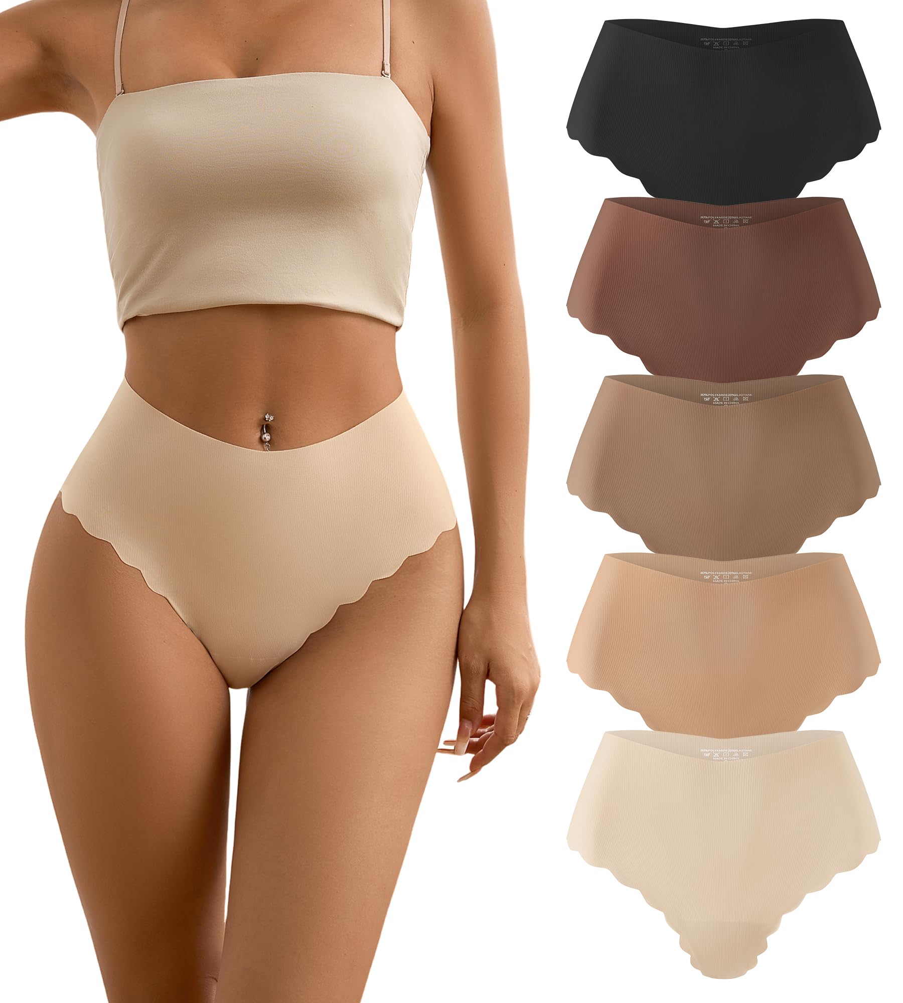 Tangas Sharicca De Cintura Alta Sem Costura Para Mulheres, Pacote Com 5, Gg