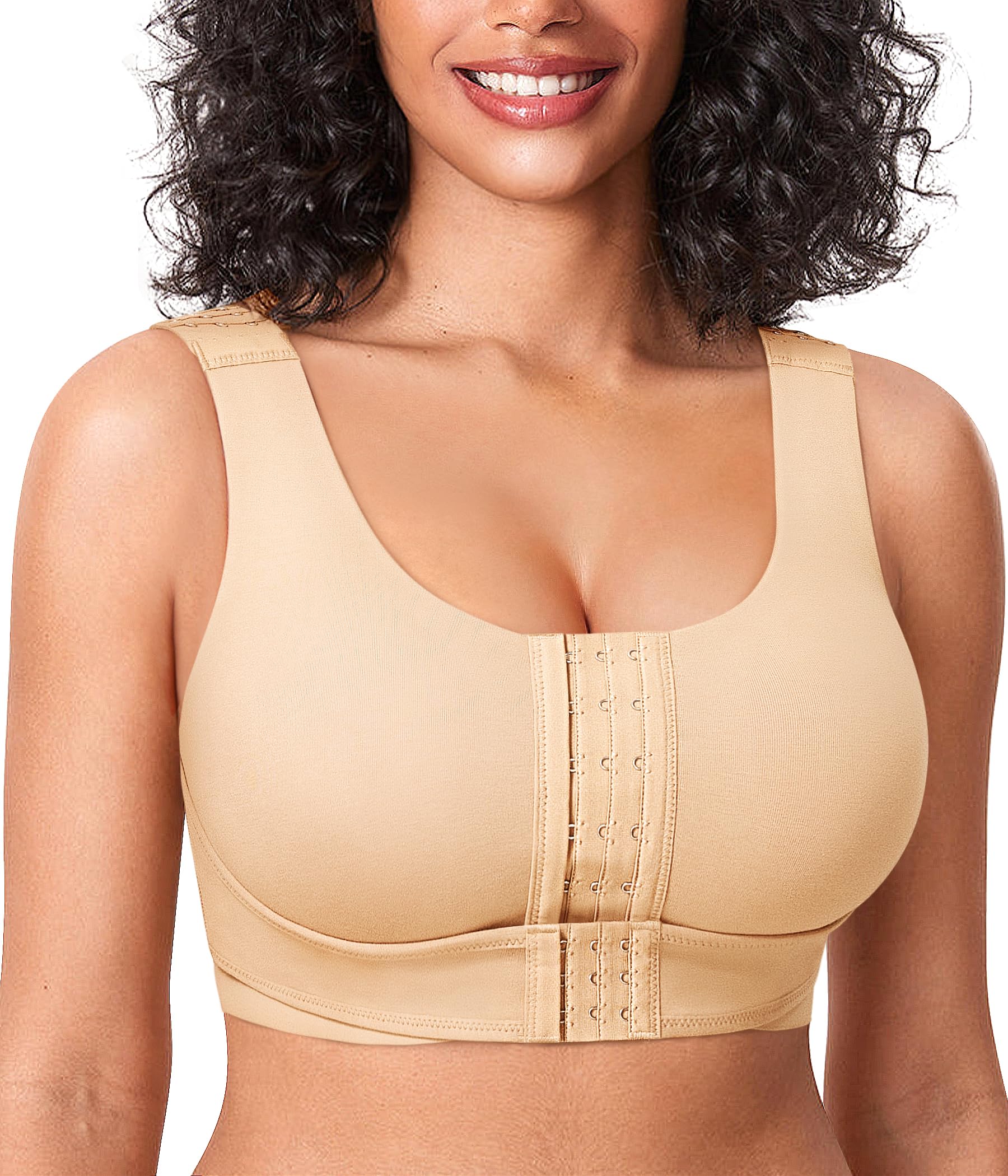 Sutiã De Compressão Brabic Com Fechamento Frontal Após Cirurgia Bege