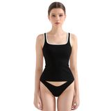 Camiseta Regata Feminina Suuksess Com Nervuras, Acolchoada, Preta E Branca