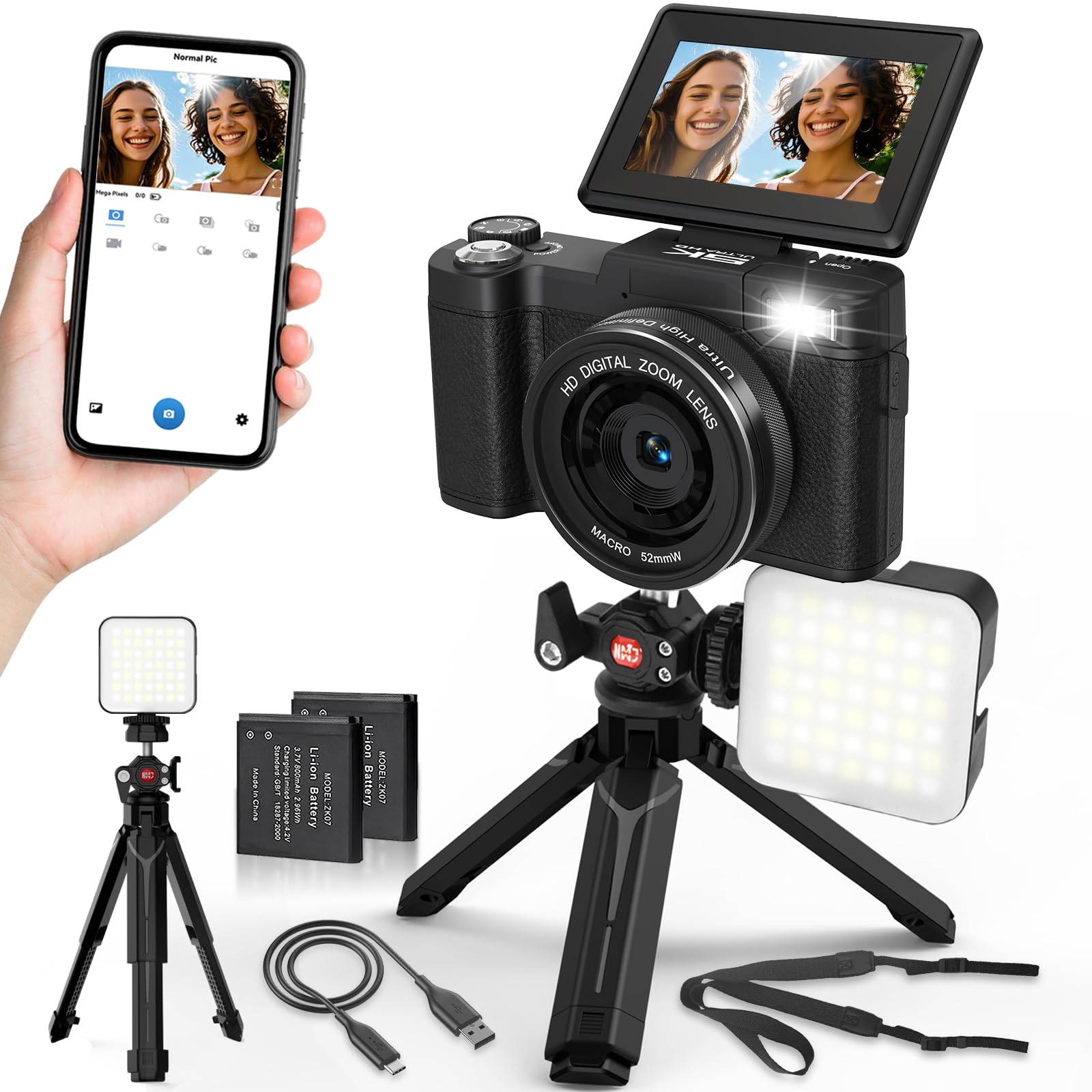 Câmera Digital Ceezecam 5k 64mp Wifi Vlogging Com Kit De Acessórios