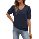 Top Feminino Merokeety De Verão, Manga Curta, Decote Em V, Azul Marinho, Xxl