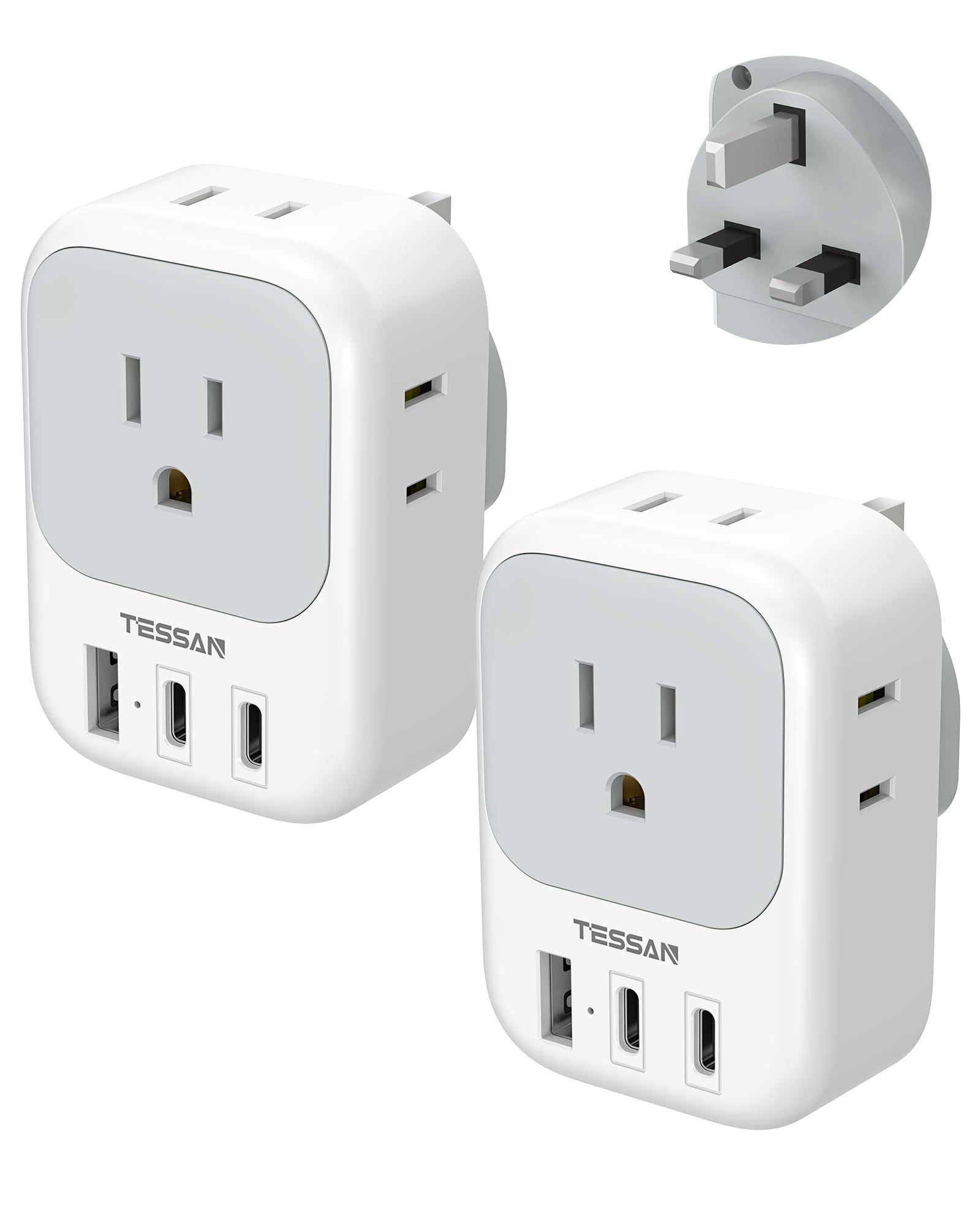 Adaptador De Plugue Tessan Tipo G Dos Eua Para O Reino Unido, Pacote Com 2 Saídas, 3 Usb