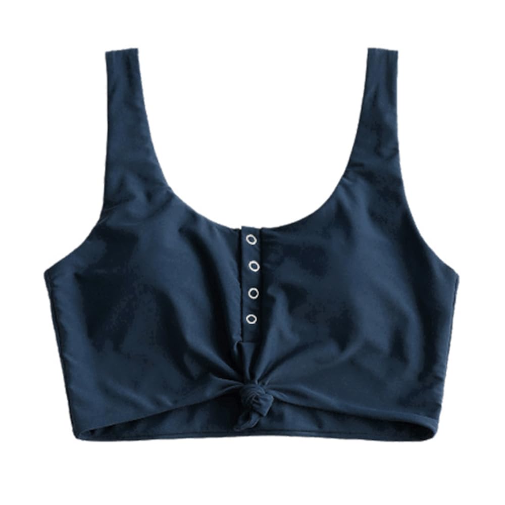 Blusa Tanquíni Zaful, Roupa De Banho Feminina Acolchoada Com Nó Frontal, Azul