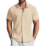 Camisa Masculina Casual De Linho Letsee De Manga Curta Com Botões