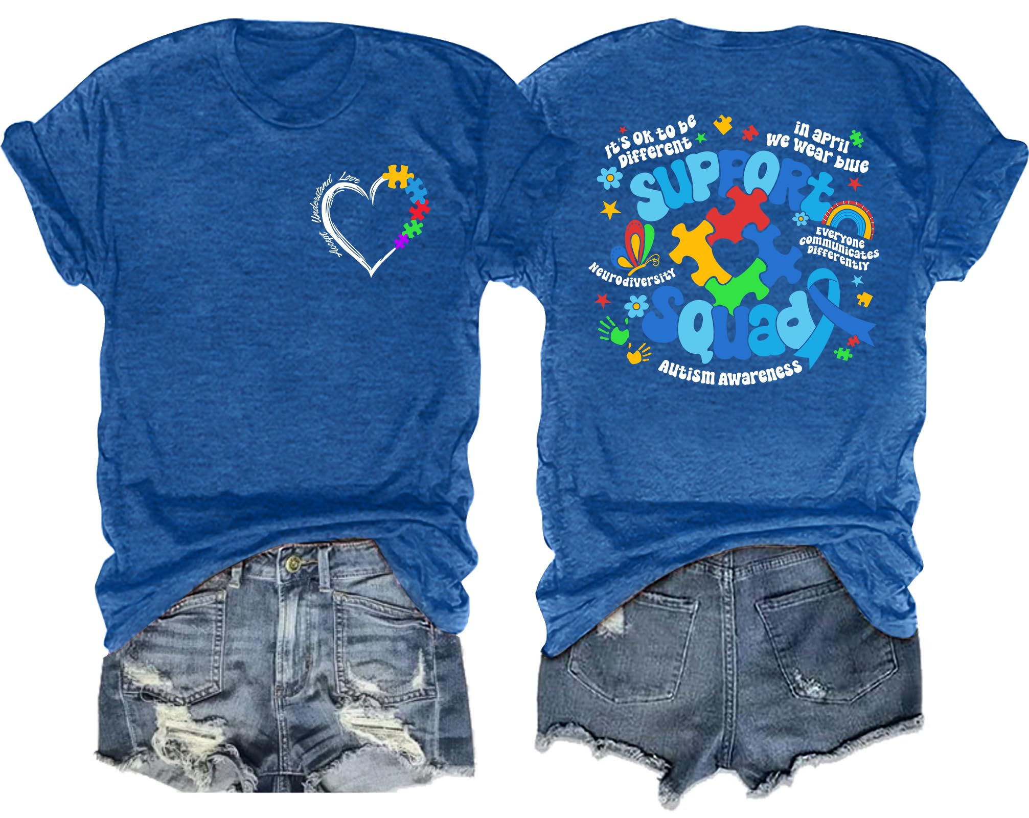 Camiseta Ithalt Autism Awareness Para Mulheres Usa Azul Para Mães Autistas