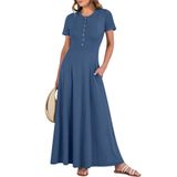 Vestido Maxi Anrabess Casual De Verão De Manga Curta Para Mulheres