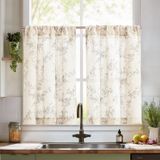 Cortinas Jinchan Floral Kitchen 60x65cm Linen Tier Grey On B