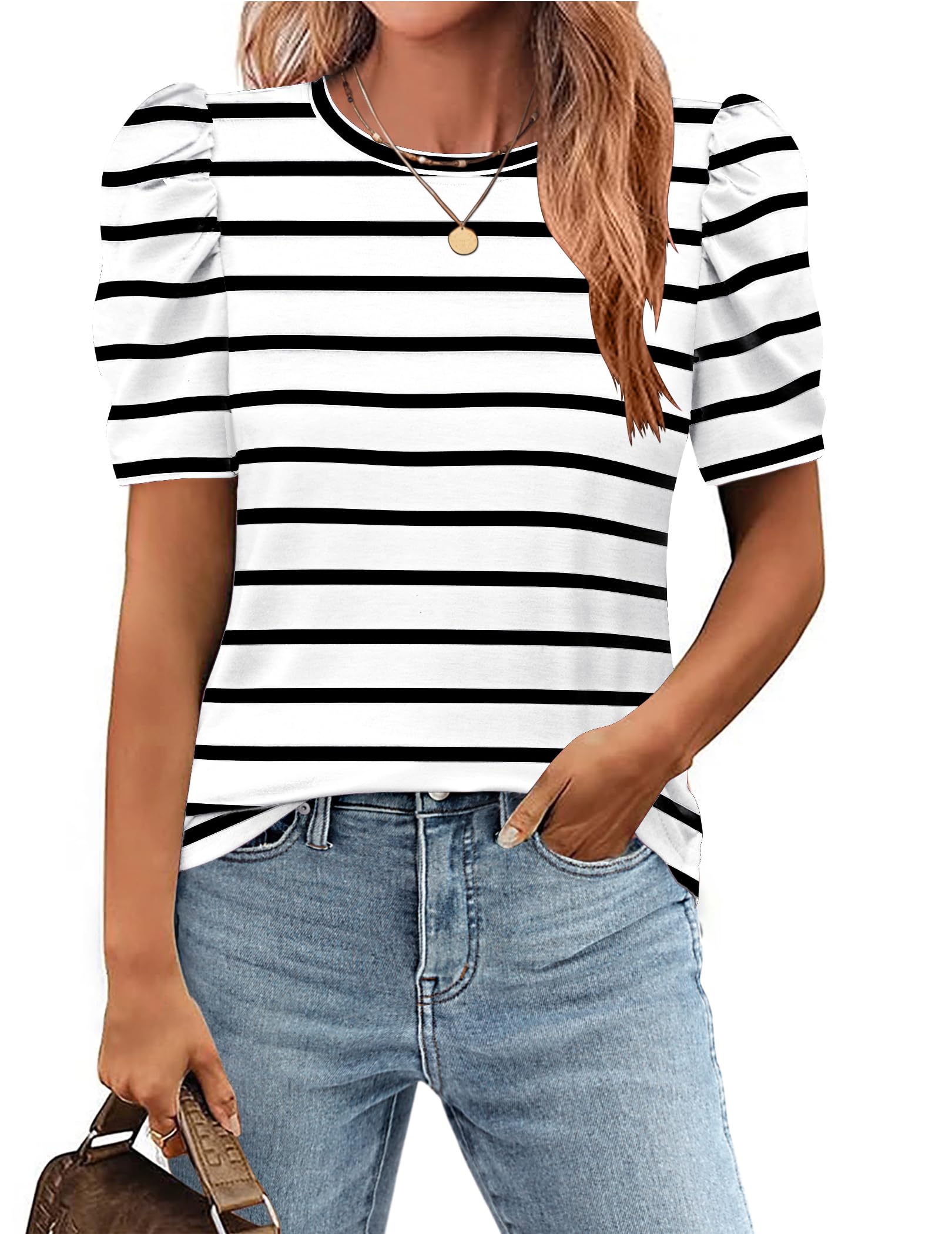 Túnica Zeagoo Para Mulheres, Manga Curta, Gola Redonda, Branca, S