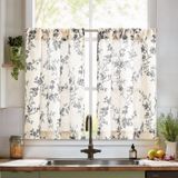 Cortinas Jinchan Floral Kitchen 60x65cm Linen Tier Black/bei