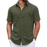 Camisa Masculina Coofandy De Manga Curta Casual Com Botão Verde Escuro