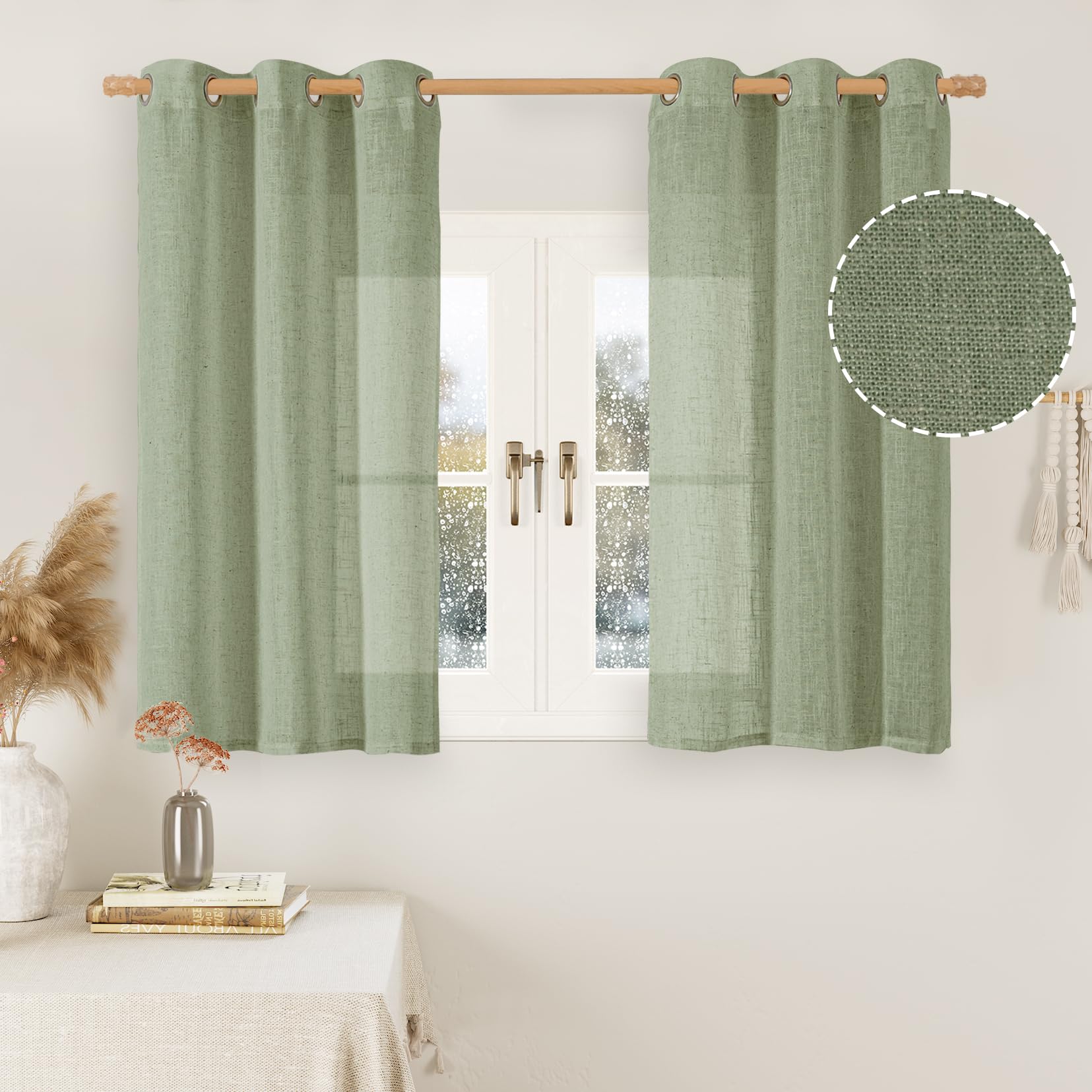 Cortinas Lamit Short Linen Com 101,6 Cm De Comprimento Para Janelas Pequenas Com 2 Painéis