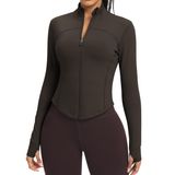 Jaqueta, Cor De Pele, Leve, Zíper, Treino Feminino, Castanho