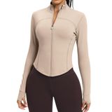 Jaqueta, Cor De Pele, Leve, Zíper, Treino Feminino, Amêndoa