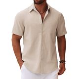 Camisa Masculina Casual Com Botões Coofandy, Manga Curta, Cáqui