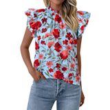 Blusa Feminina Prettygarden Com Babados E Manga Curta Em Chiffon