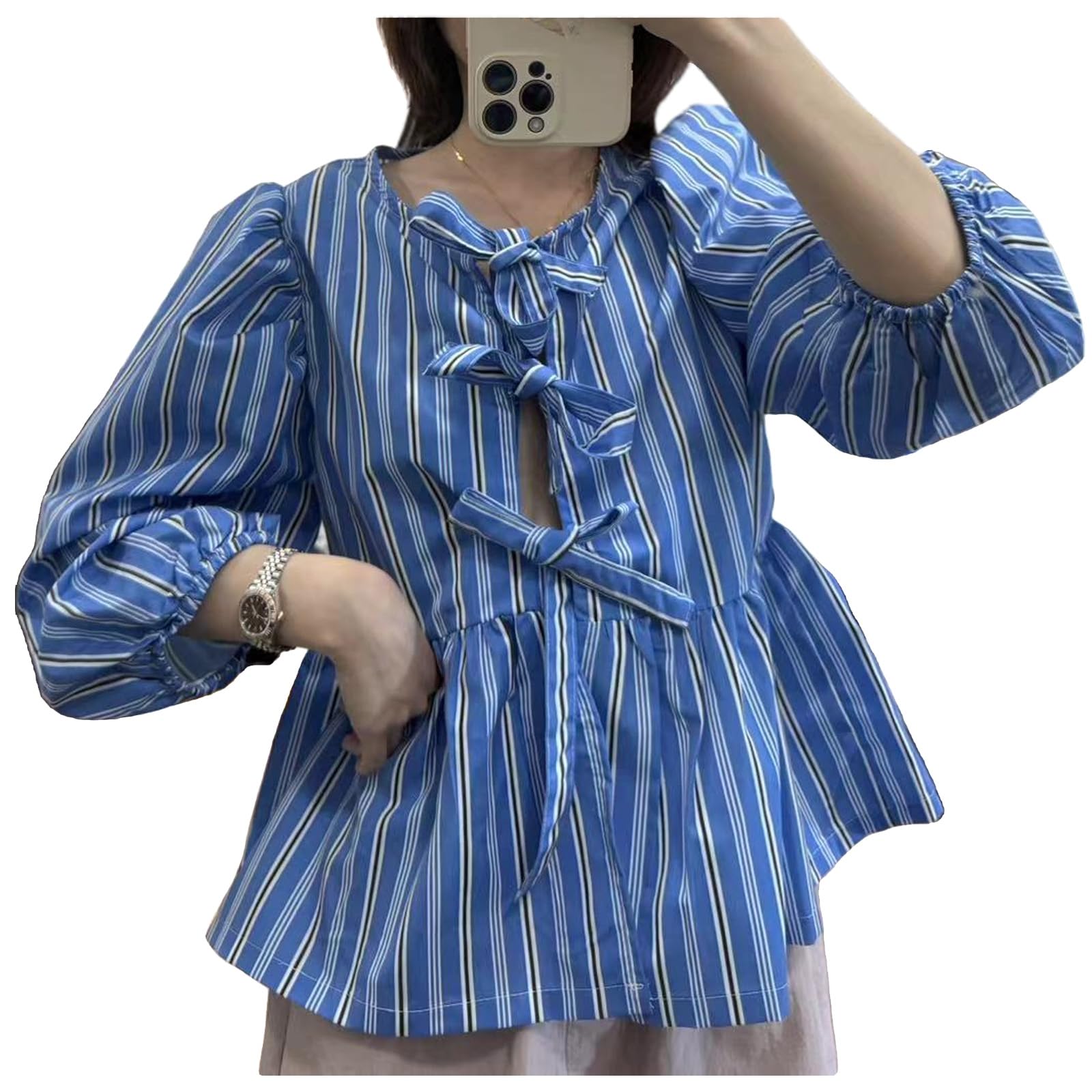 Blusa Mangmao Com Gravata Frontal Com Estampa De Leopardo Peplum Feminina Azul L