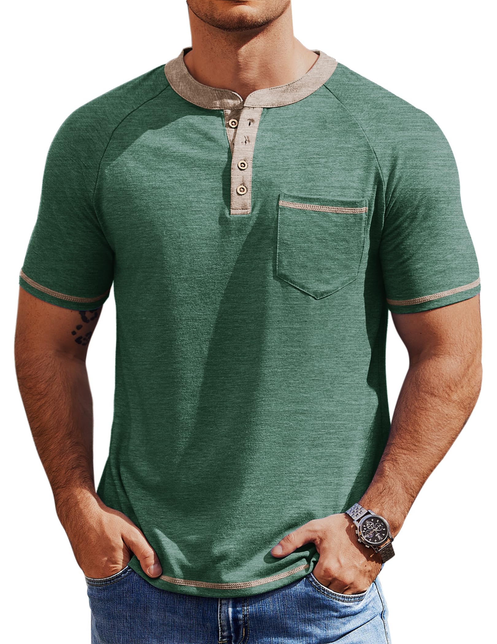 Camisetas Henley Coofandy Camisetas Casuais De Manga Curta Com Botões Masculinas