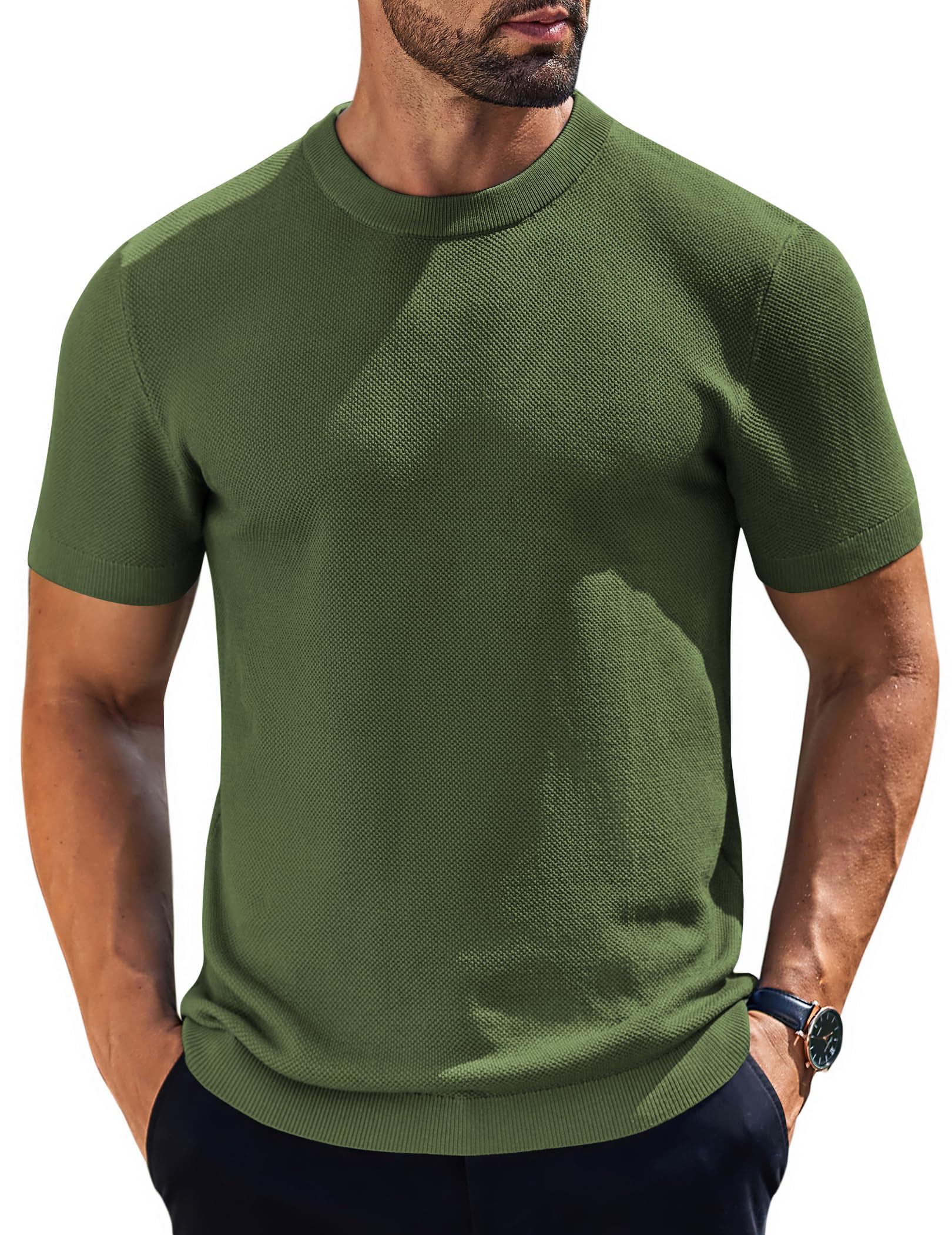 Camiseta Masculina Casual Coofandy De Manga Curta Verde Oliva