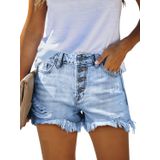 Shorts Jeans Onlypuff Juniors Mid Rise Frayed Light Blue L
