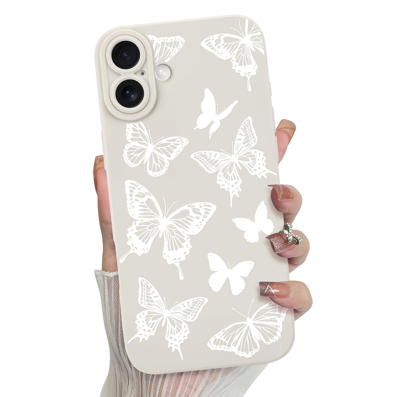 Capa De Telefone Mzelq Para Iphone 16 Plus Silicone Butterfly White