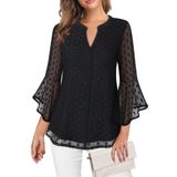 Blusa Feminina Valolia, Casual De Negócios, Manga 3/4, Decote Em V, Preta