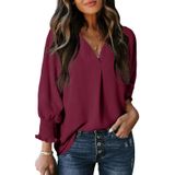 Top Dokotoo Feminino Com Decote Em V, Manga Curta, 100% Poliéster, Vermelho S