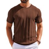 Camiseta Masculina Coofandy De Verão De Manga Curta Tricotada Marrom