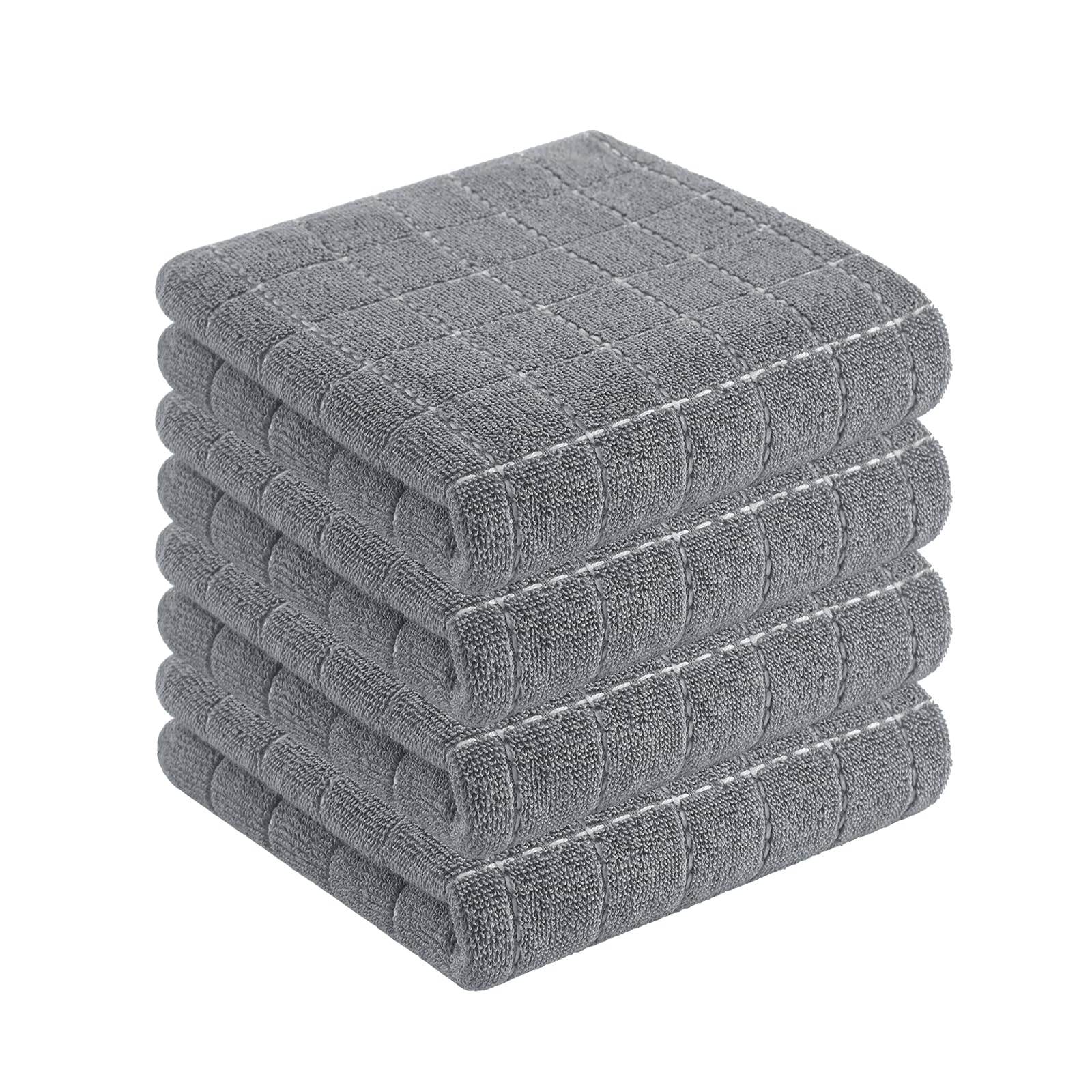 Toalhas De Cozinha Homaxy 100% Algodão Terry, Pacote Com 4 Unidades, Cinza Médio