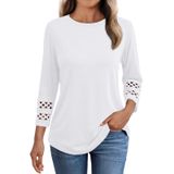 Blusa Feminina Automet Com Gola Redonda, Manga 3/4, Renda Branca