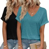 Camisetas Hotouch De Tamanho Grande Com Decote Em V E Manga Curta Para Mulheres