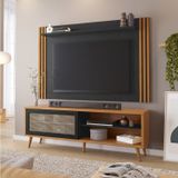 Rack Com Painel Para Tv Até 65 Polegadas Com Ripado E Palhinha Freijo Trend/preto Tx