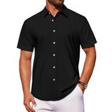 Camisa Masculina J.ver De Manga Curta Com Botões, Algodão Preto, 5gg