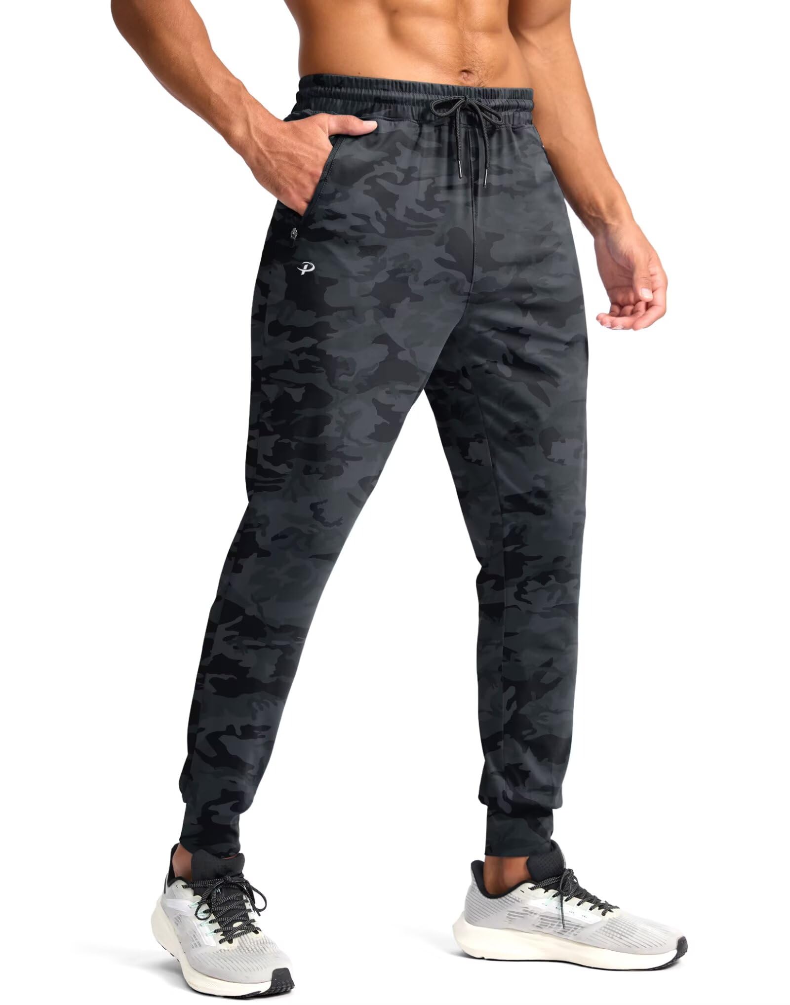 Calça De Moletom Pudolla Lightweight Para Homens, 4 Vias, Elástica, Preta, Camo