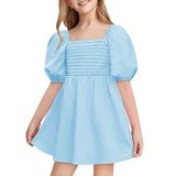 Vestido De Verão Haloumoning Para Meninas Com Gola Quadrada De 5 A 14 Anos