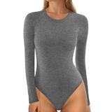Camisetas Femininas De Manga Comprida Com Gola Redonda Bodysuit Mangopop