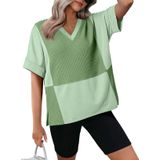 Camiseta Dokotoo Green Waffle Knit Com Decote Em V E Mangas Curtas Para Mulher