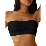 Top De Biquíni Zaful Texturizado Bandeau, Maiô Sem Alças, Preto