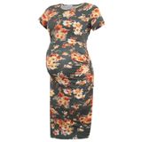 Vestido De Maternidade Smallshow Manga Curta Franzido Floral Laranja