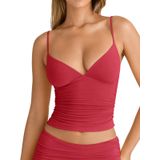 Camiseta Regata Feminina Pinkmstyle Sexy Com Decote Em V, Vermelha De Verão, Gg