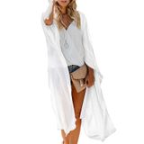 Cardigã De Quimono Maybuy Boho Long Chiffon Sheer Beach White