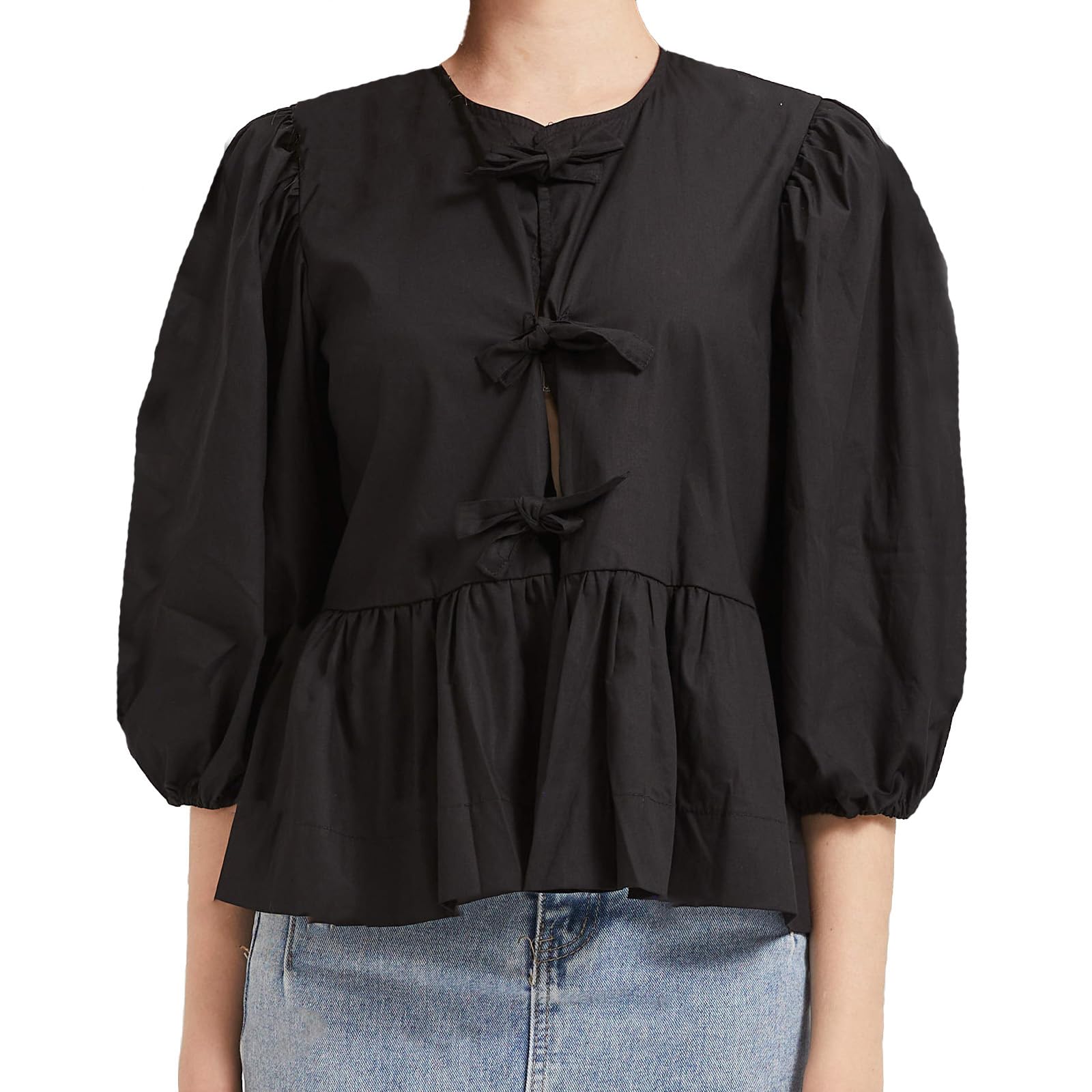 Blusa Mangmao Tie Front Com Estampa De Leopardo Peplum Para Mulheres