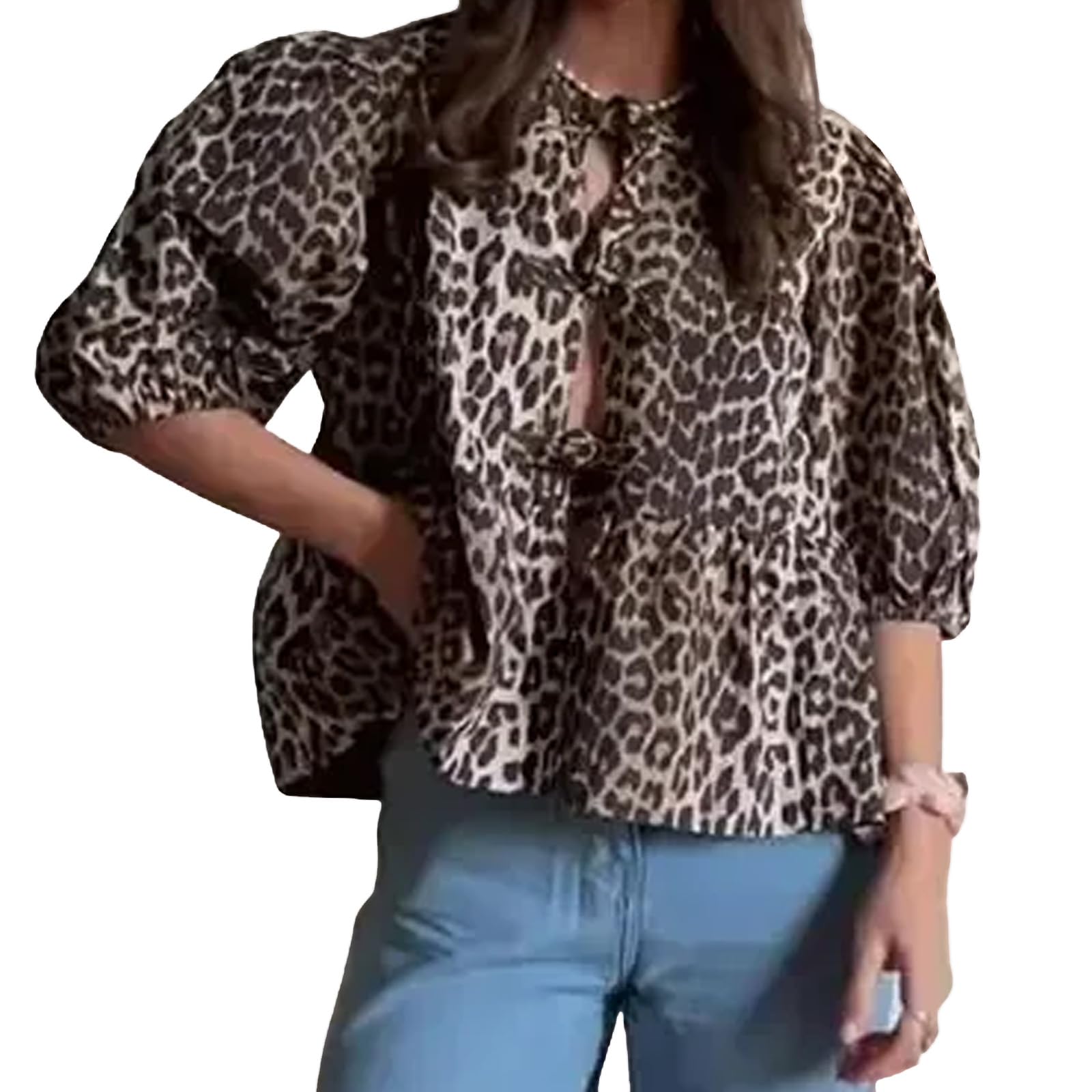 Top Mangmao Leopard Print Babydoll Com Estampa De Leopardo, Gravata Frontal, Y2k