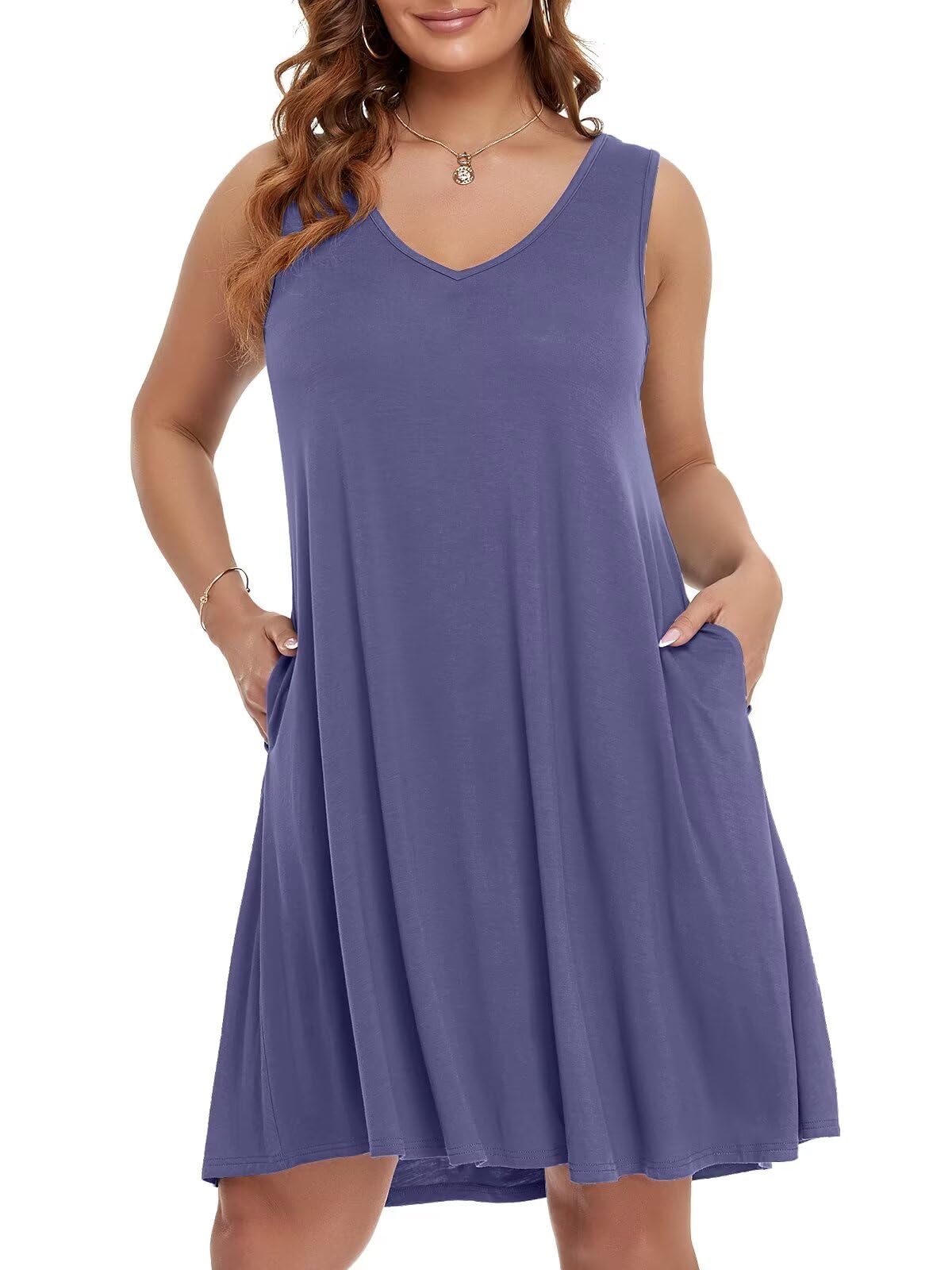 Vestido De Verão Belaroi Vestido Regata Solto Com Decote Em V Roxo Acinzentado