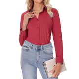 Camisas De Botão Para Mulheres Siliteelon Slim Fit Vermelhas Grandes