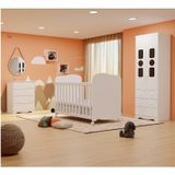 Quarto De Bebê Com Guarda-roupas Cômoda 4 Portas Janeladas E Berço 100% Mdf Yaya Espresso Móveis Branco Brilho