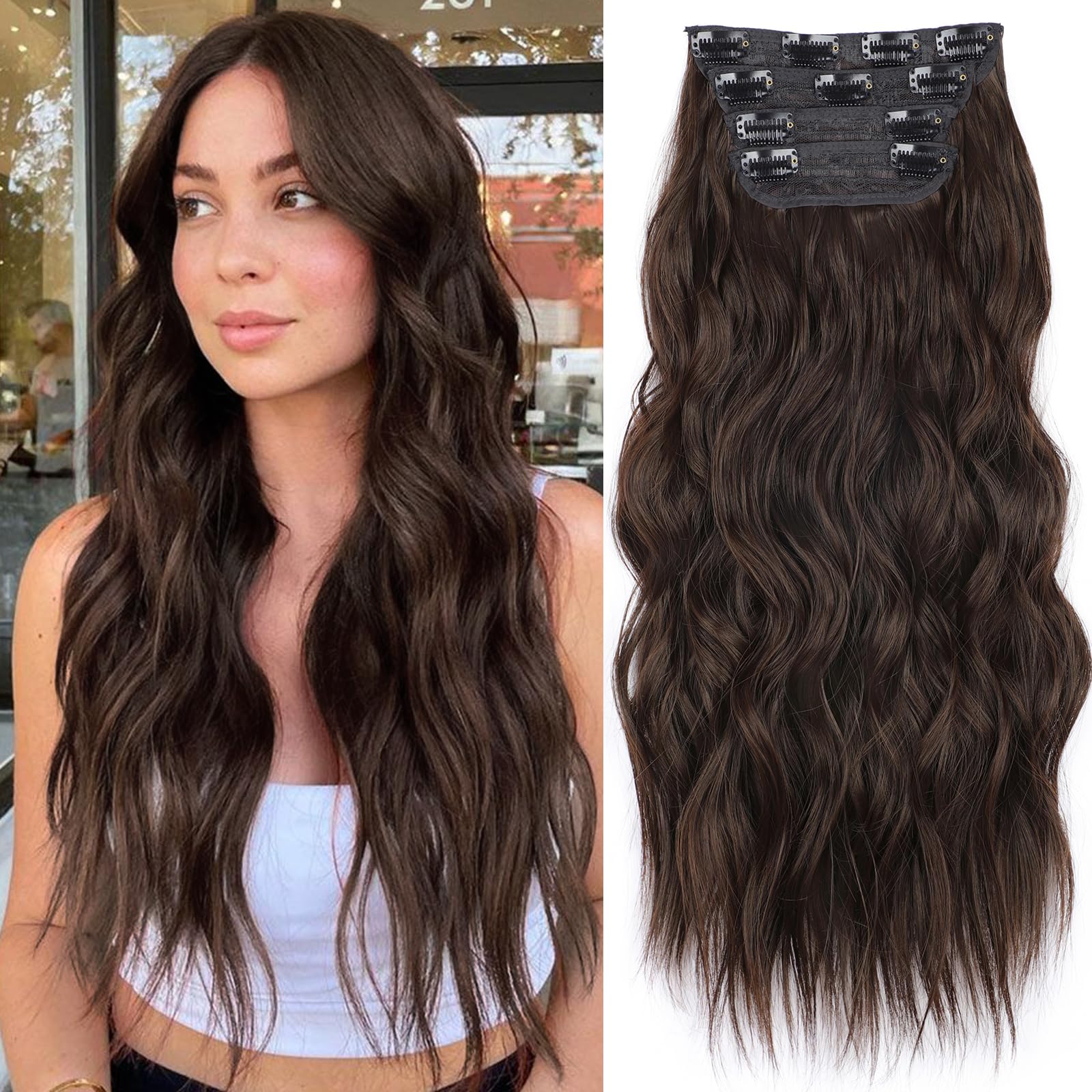 Extensões De Cabelo Kookastyle Long Wavy Synthetic 20 Polegadas Brown