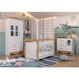 Quarto De Bebê Com Berço E Guarda-roupas Cômoda 4 Portas Janeladas 100% Mdf Alice Espresso Móveis Branco Brilho/amêndoa