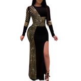Vestido Porrcey Hot Diamond Craft Sexy De Manga Comprida Dourado Xxl