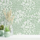 Papel De Parede Safiyya Floral Peel And Stick Verde Impermeável
